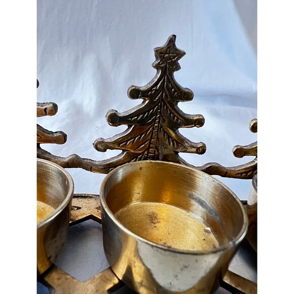 Vintage brass pine tree Christmas tree votive candle holder Holiday decor - Picture 4 of 8